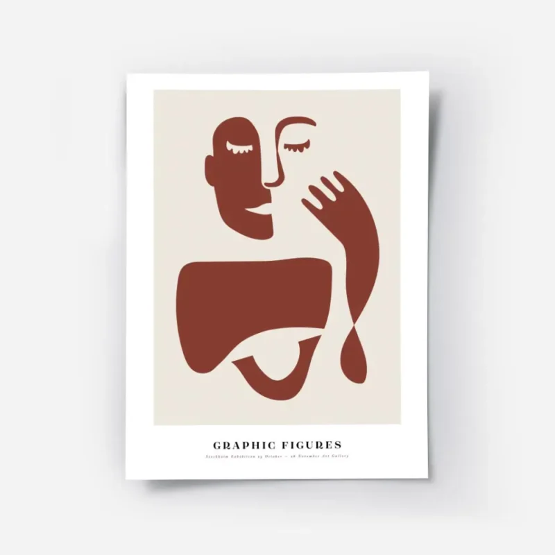 affiche avec illustration graphique rouge et beige dun visage abstrait et dune m.webp