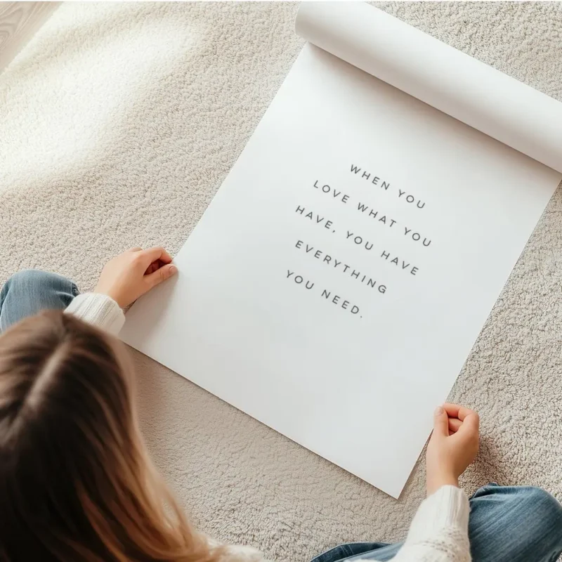 affiche avec la citation when you love what you have you have everything you nee en rouleau.webp