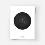 affiche avec la constellation de la vierge en blanc dans un cercle noir sur un f.webp