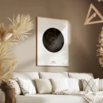 affiche avec la constellation de la vierge en blanc dans un cercle noir sur un f salon.webp