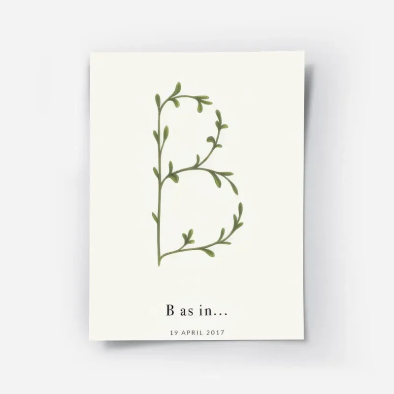 affiche avec la lettre b formee par une plante verte et du texte personnalisable.webp