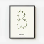 affiche avec la lettre b formee par une plante verte et du texte personnalisable avec cadre.webp