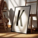 affiche avec la lettre k noire en typographie sur fond blanc texte personnalisab encadre.webp