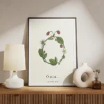 affiche avec la lettre o formee par des feuilles et des baies typographie noire meuble.webp