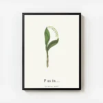affiche avec la lettre p formee par du muguet et du texte typographie noir en ba avec cadre.webp