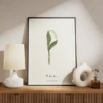 affiche avec la lettre p formee par du muguet et du texte typographie noir en ba meuble.webp