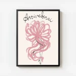 affiche avec le mot arrivederci en typographie noire surmontant une esquisse flo avec cadre.webp