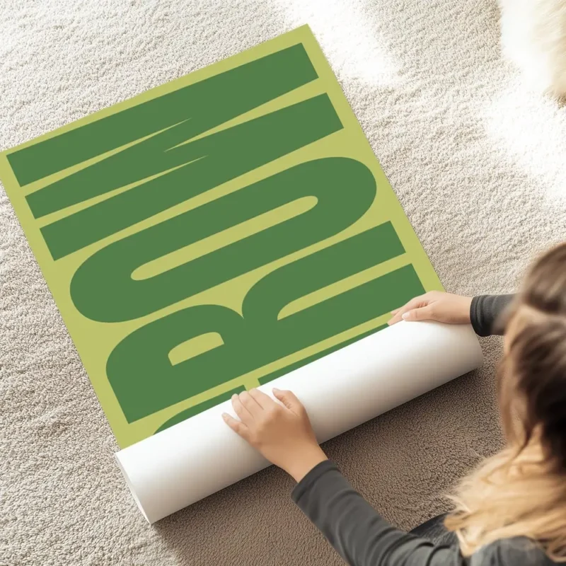 affiche avec le mot grow en lettres vertes epaisses sur un fond vert clair orien au sol.webp
