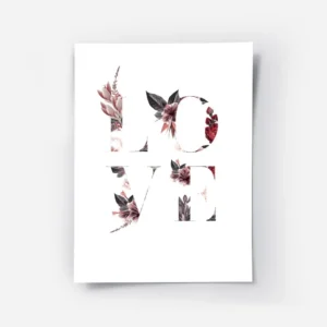 affiche avec le mot love forme de fleurs roses rouges et violettes ideal pour un.webp