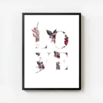affiche avec le mot love forme de fleurs roses rouges et violettes ideal pour un avec cadre.webp