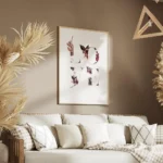 affiche avec le mot love forme de fleurs roses rouges et violettes ideal pour un salon.webp