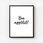 affiche avec le texte bon appetit en calligraphie noire sur fond blanc typograph avec cadre.webp