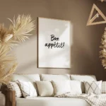 affiche avec le texte bon appetit en calligraphie noire sur fond blanc typograph salon.webp