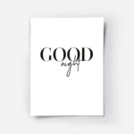 affiche avec le texte good night en typographie noire sur fond blanc.webp