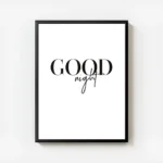 affiche avec le texte good night en typographie noire sur fond blanc avec cadre.webp