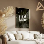 affiche avec le texte let it snow en typographie blanche manuscrite sur un fond salon.webp