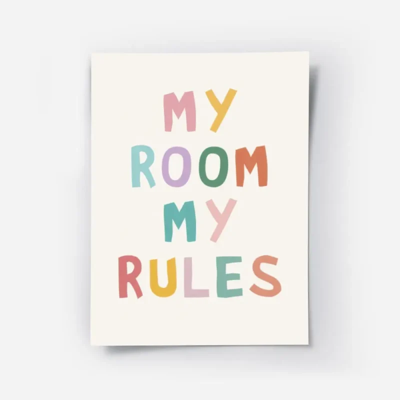 affiche avec le texte my room my rules en typographie coloree et irreguliere sur.webp