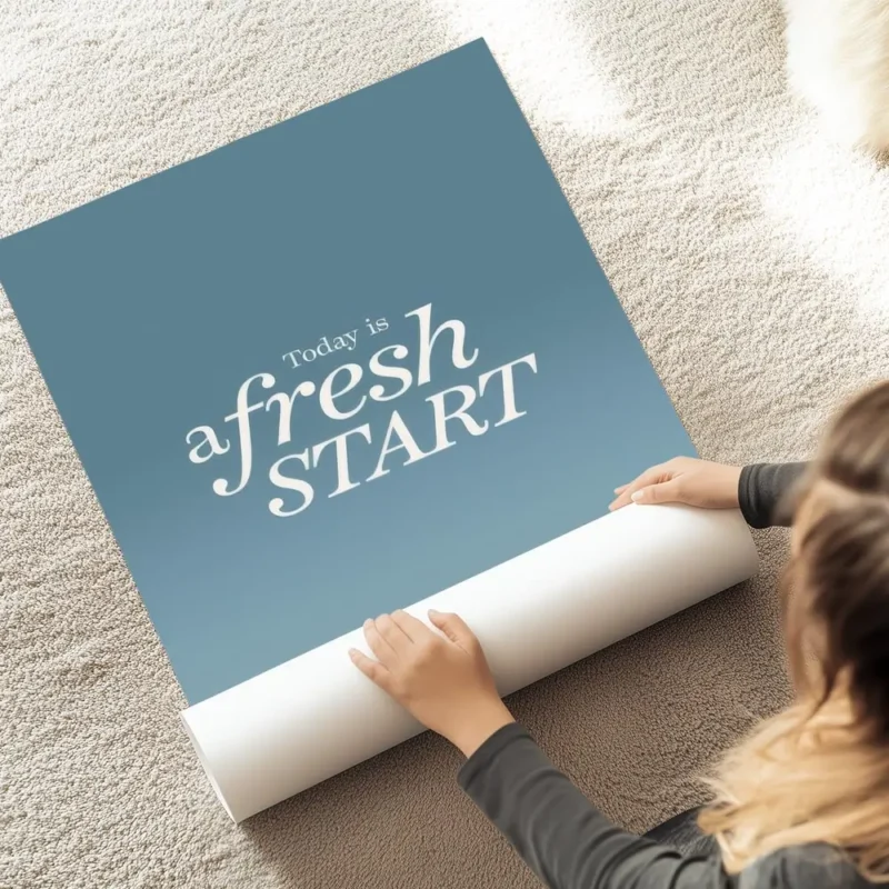 affiche avec le texte today is a fresh start en typographie blanche sur fond deg au sol.webp