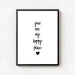 affiche avec le texte you are my happy place en typographie noire et un c ur noi avec cadre.webp