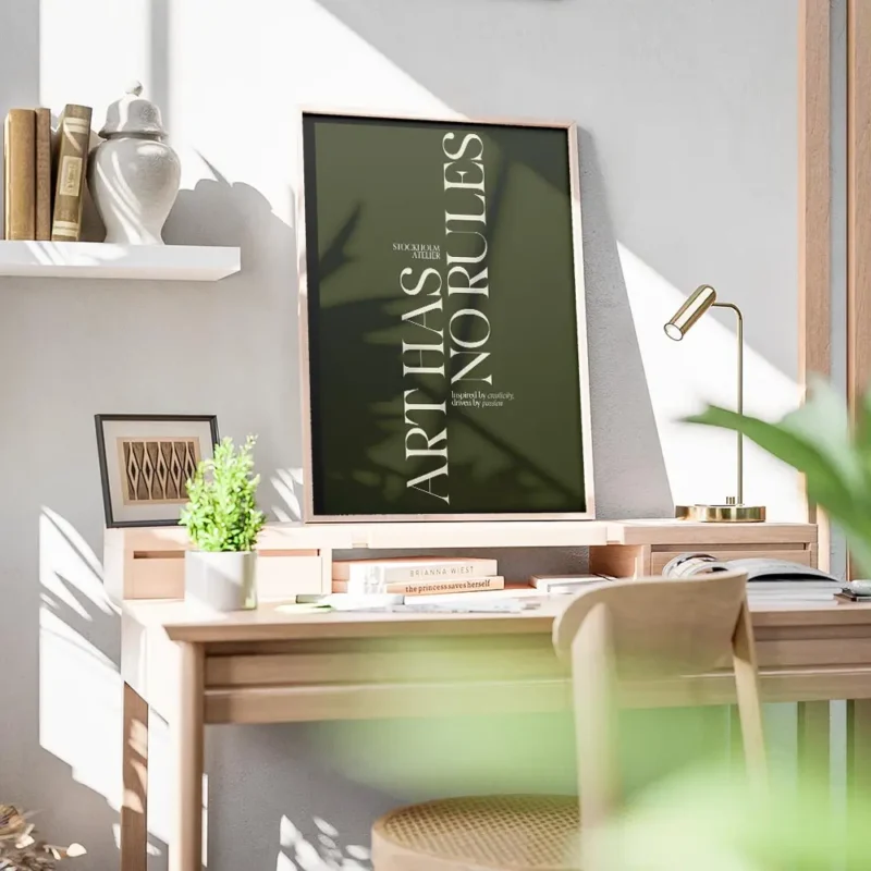 affiche avec les mots arthas no rules en grandes lettres blanc casse sur fond ve bureau.webp
