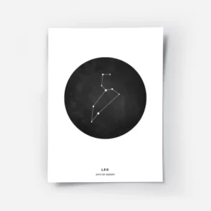 affiche avec lillustration du signe astrologique lion en typographie blanche sur.webp