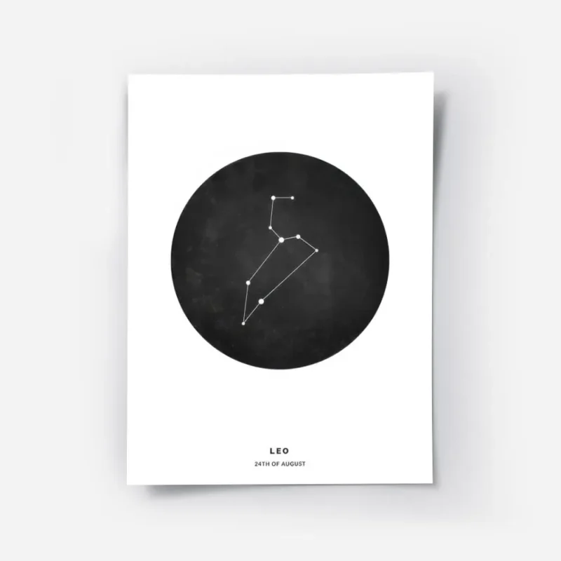 affiche avec lillustration du signe astrologique lion en typographie blanche sur.webp