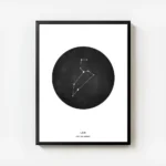 affiche avec lillustration du signe astrologique lion en typographie blanche sur avec cadre.webp