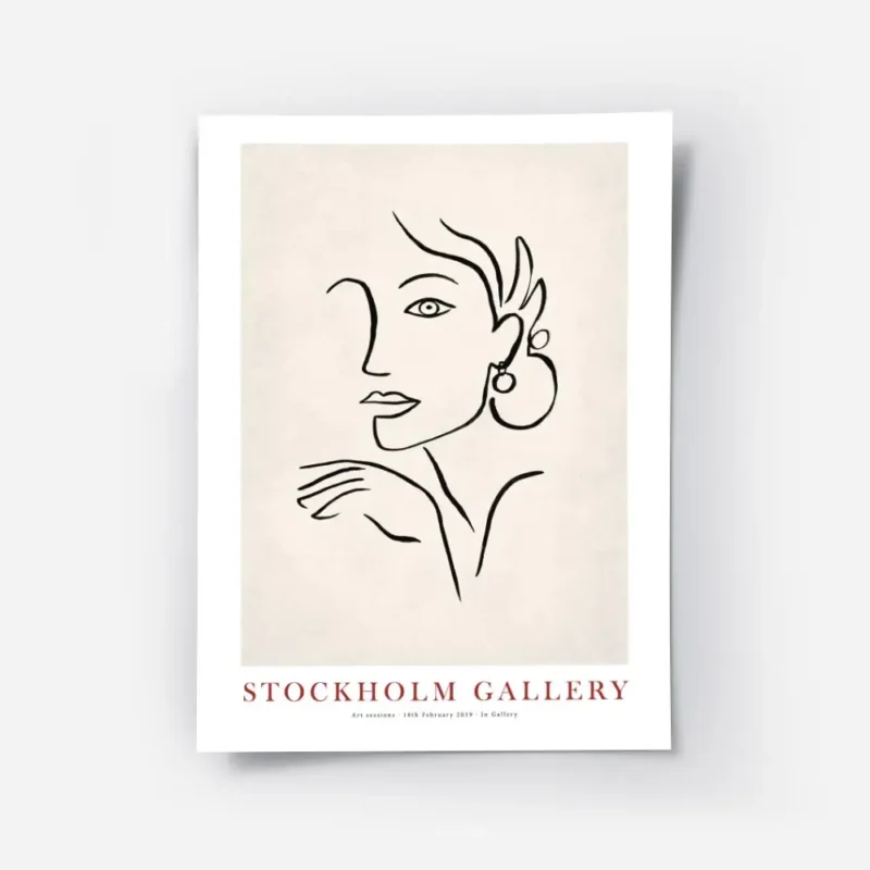 affiche avec lillustration dun visage de femme dessine a la main avec des traits.webp