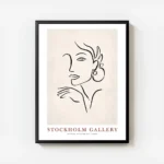 affiche avec lillustration dun visage de femme dessine a la main avec des traits avec cadre.webp