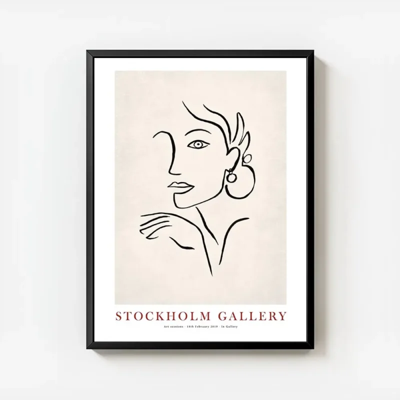 affiche avec lillustration dun visage de femme dessine a la main avec des traits avec cadre.webp