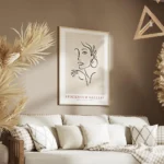 affiche avec lillustration dun visage de femme dessine a la main avec des traits salon.webp