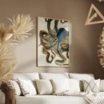 affiche avec lillustration dune pieuvre aux tentacules bleus et beiges parsemes salon.webp