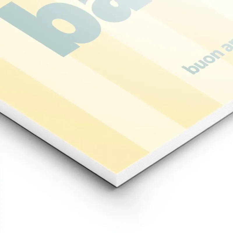 affiche avec linscription pasta la vista baby en bleu sur fond raye jaune clair lightpanel.webp