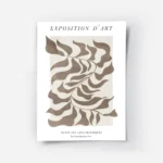 affiche avec motif de feuille abstraite marron et texte typographie noir sur fon.webp