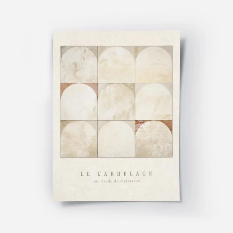 affiche avec neuf carreaux beiges et marron clair certains avec des formes en de.webp