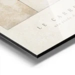 affiche avec neuf carreaux beiges et marron clair certains avec des formes en de aluminium.webp
