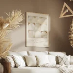 affiche avec neuf carreaux beiges et marron clair certains avec des formes en de salon.webp