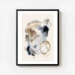 affiche avec peinture a laquarelle abstraite aux coups de pinceau beige et bleu avec cadre.webp
