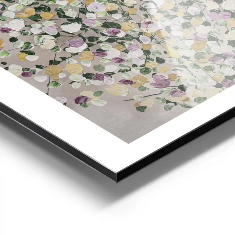 affiche avec peinture a points colores formant une feuille abstraite sur fond gr aluminium.webp
