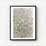 affiche avec peinture a points colores formant une feuille abstraite sur fond gr avec cadre.webp