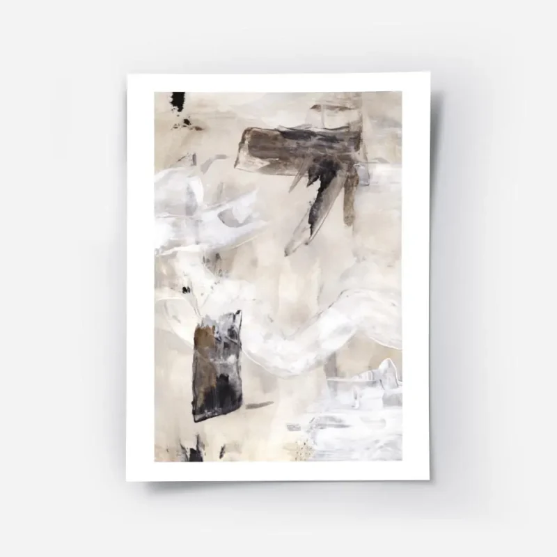affiche avec peinture abstraite beige blanc et gris touches de noir et marron co.webp