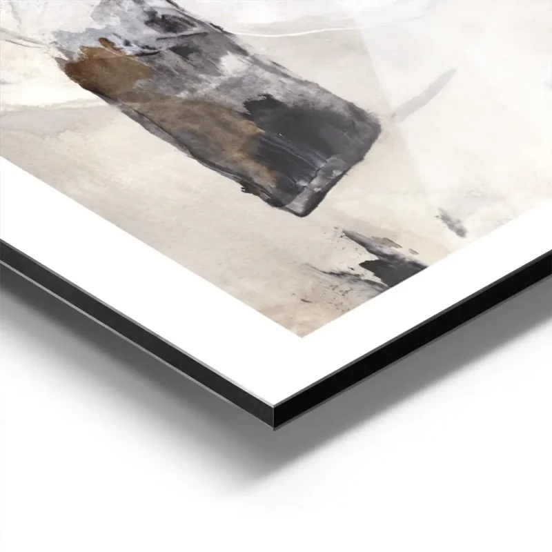 affiche avec peinture abstraite beige blanc et gris touches de noir et marron co aluminium.webp