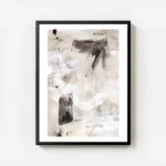 affiche avec peinture abstraite beige blanc et gris touches de noir et marron co avec cadre.webp