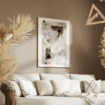 affiche avec peinture abstraite beige blanc et gris touches de noir et marron co salon.webp