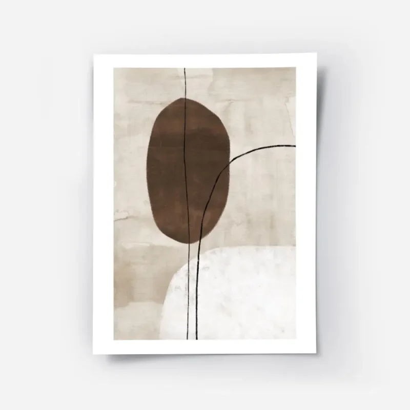 affiche avec peinture abstraite de formes organiques marron et blanches traverse.webp