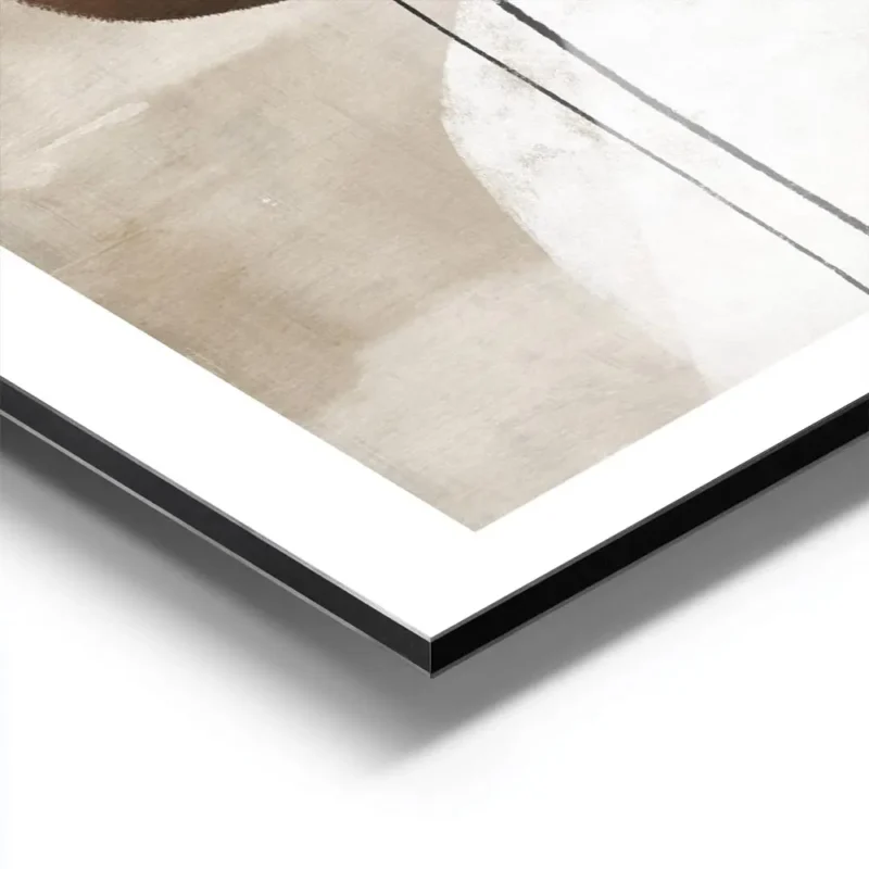affiche avec peinture abstraite de formes organiques marron et blanches traverse aluminium.webp