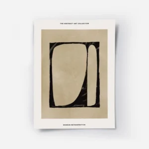 affiche avec peinture abstraite noire et beige typographie museum retrospective.webp
