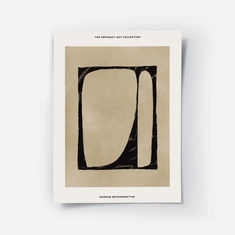affiche avec peinture abstraite noire et beige typographie museum retrospective.webp