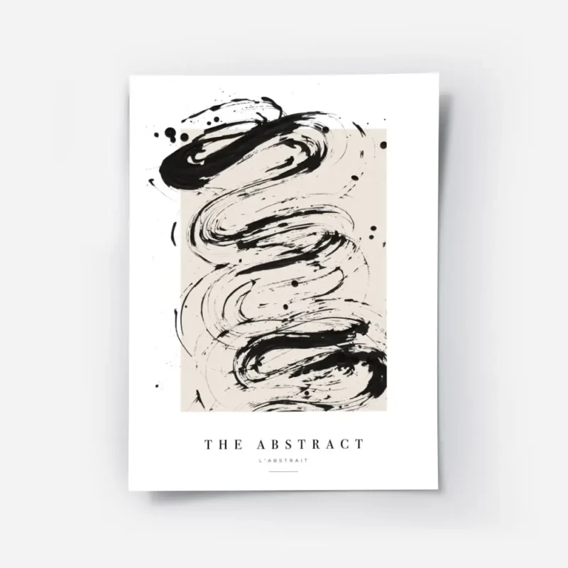 affiche avec peinture abstraite noire sur fond beige et typographie the abstract.webp