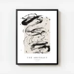 affiche avec peinture abstraite noire sur fond beige et typographie the abstract avec cadre.webp